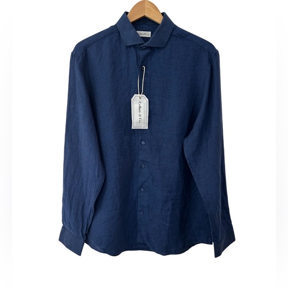 Collars & Co. Other - Collars & Co. Men's Linen Dress Shirt Medium navy blue button up NWT